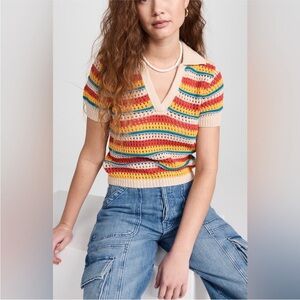 Mother Playing the Field Striped Crochet Top